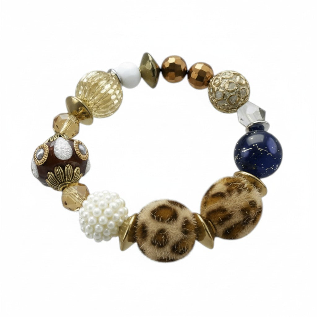 Big & Bold Leopard Luxe Glass Bead Stretch Bracelet