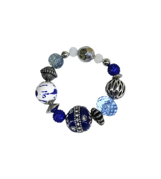 Big & Bold Cobalt Porcelain Glass Bead Stretch Bracelet