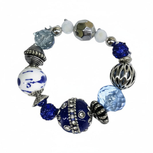 Big & Bold Cobalt Porcelain Glass Bead Stretch Bracelet