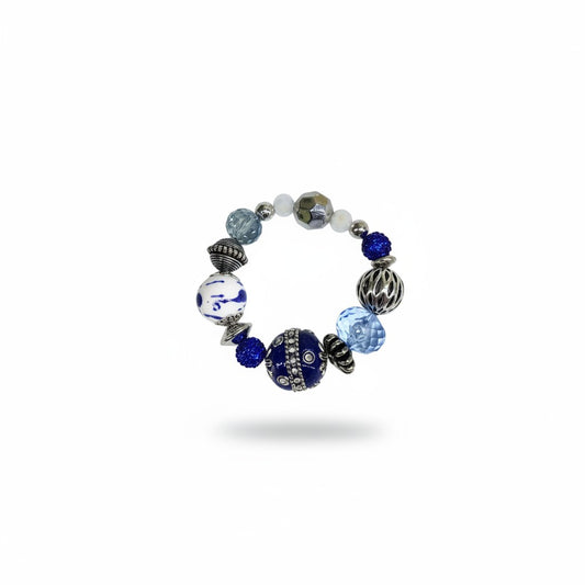 Big & Bold Cobalt Porcelain Glass Bead Stretch Bracelet