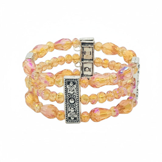 Peach Glass Bead Cuff Bracelet