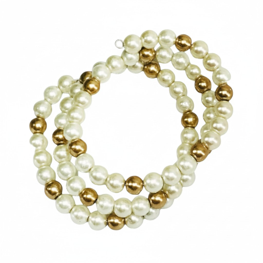 White Gold Glass Pearl Wrap Bracelet