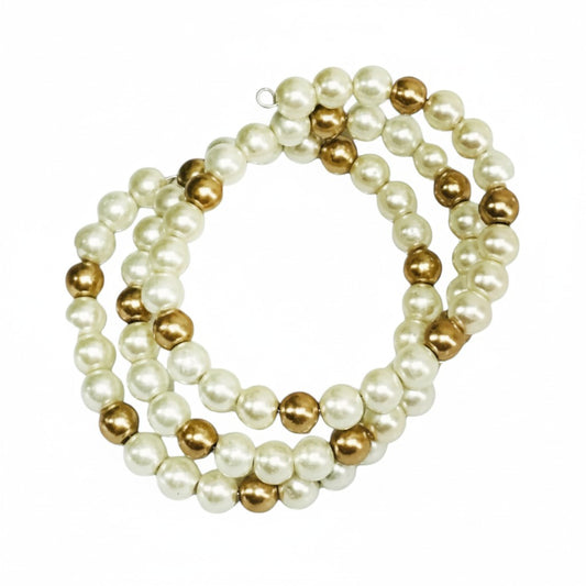 White Gold Glass Pearl Wrap Bracelet