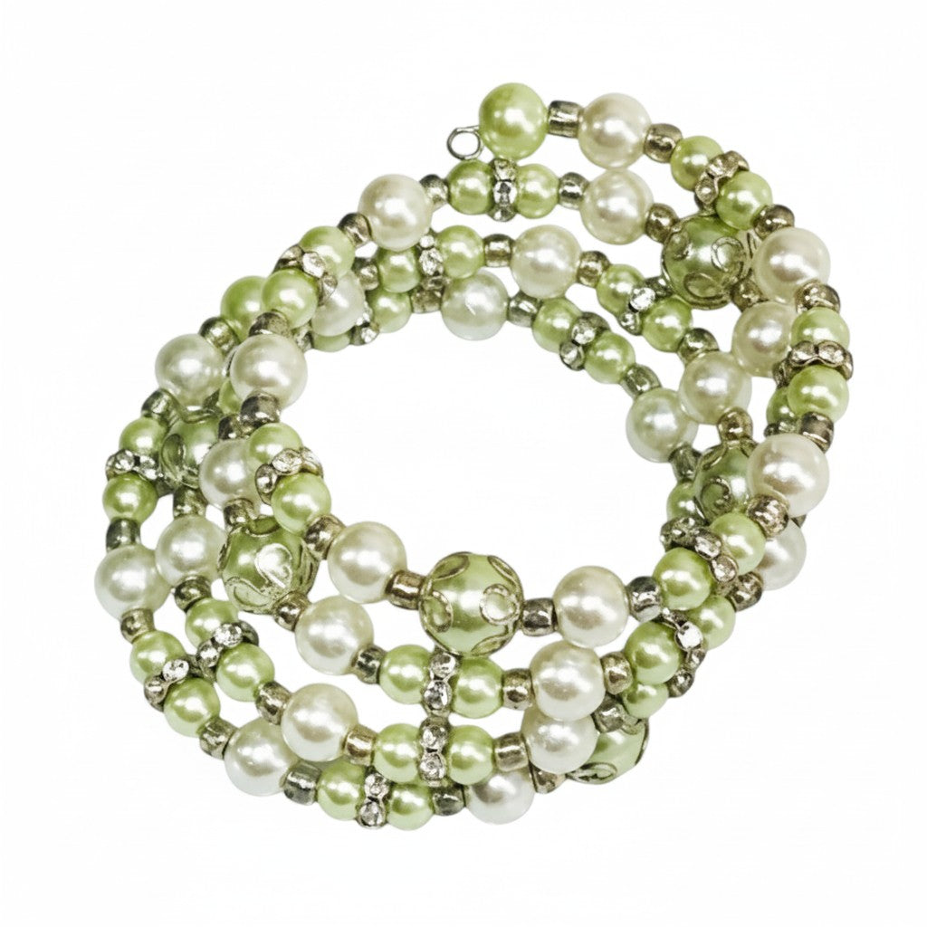 Green Glass Pearl Wrap Bracelet