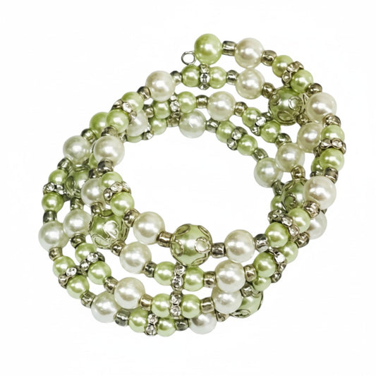 Green Glass Pearl Wrap Bracelet
