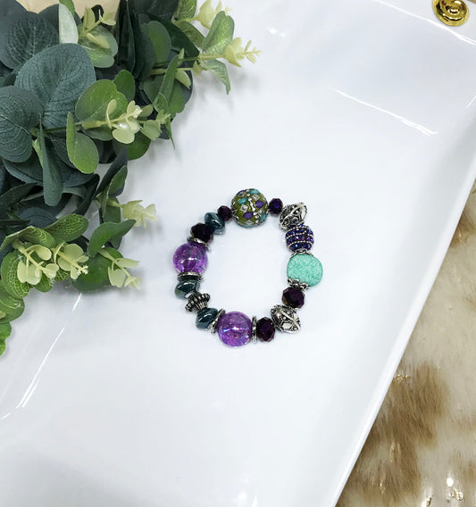 Big & Bold Collection Glass Bead Stretchy Bracelet – B2029
