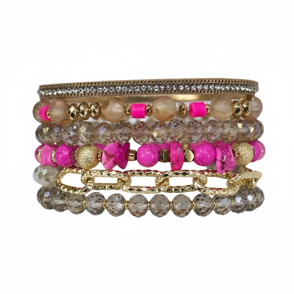 Fuchsia Glam Chain Stack Bracelet Set
