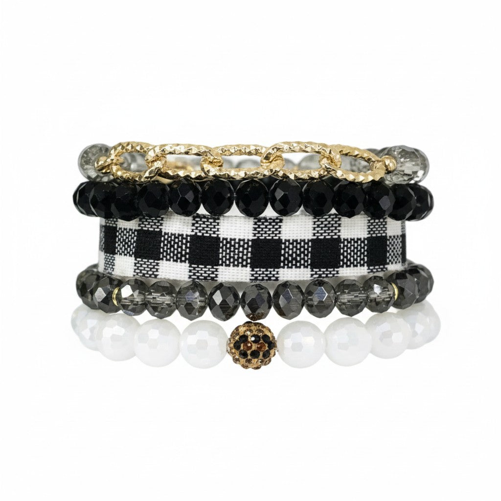 Black Check Chain Stack Bracelet Set