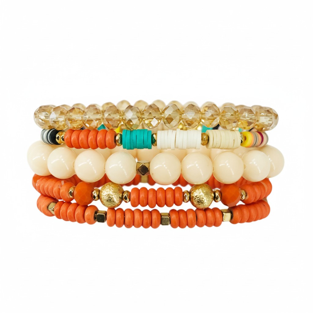 Sunny Coral Mix Stack Bracelet Set