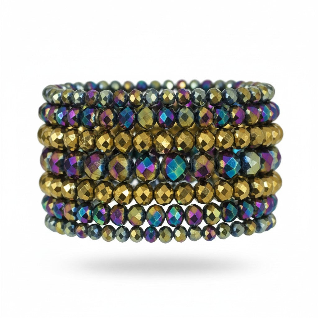 Iridescent Gold Stack Bracelet Set