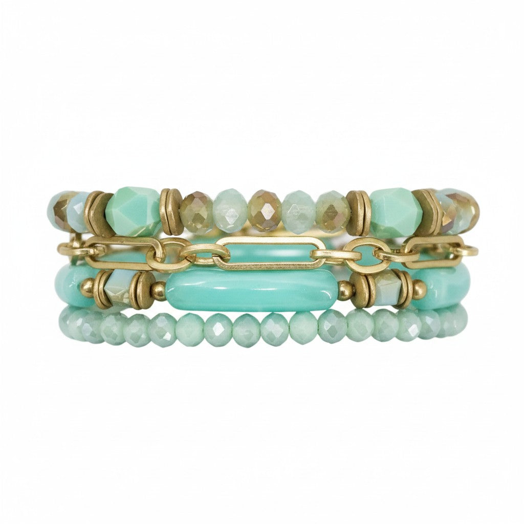 Mint Bamboo Tube Chain Stack Bracelet Set