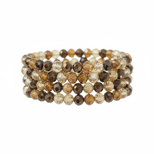 Mocha Shimmer Glass Bead Stack Bracelet Set
