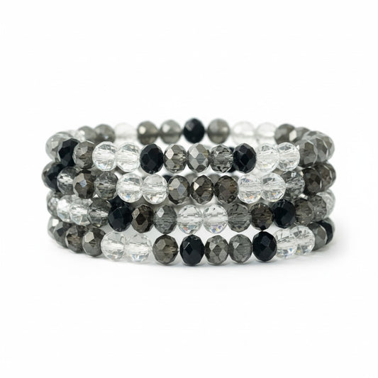 Black & Grey Glass Bead Stack Bracelet Set