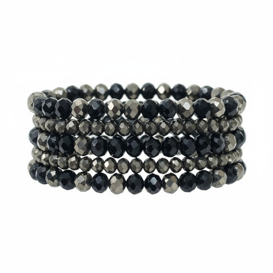 Midnight Hematite Glass Bead Stack Bracelet Set