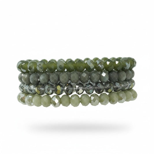 Olive Mist Glass Bead Stack Bracelet Set