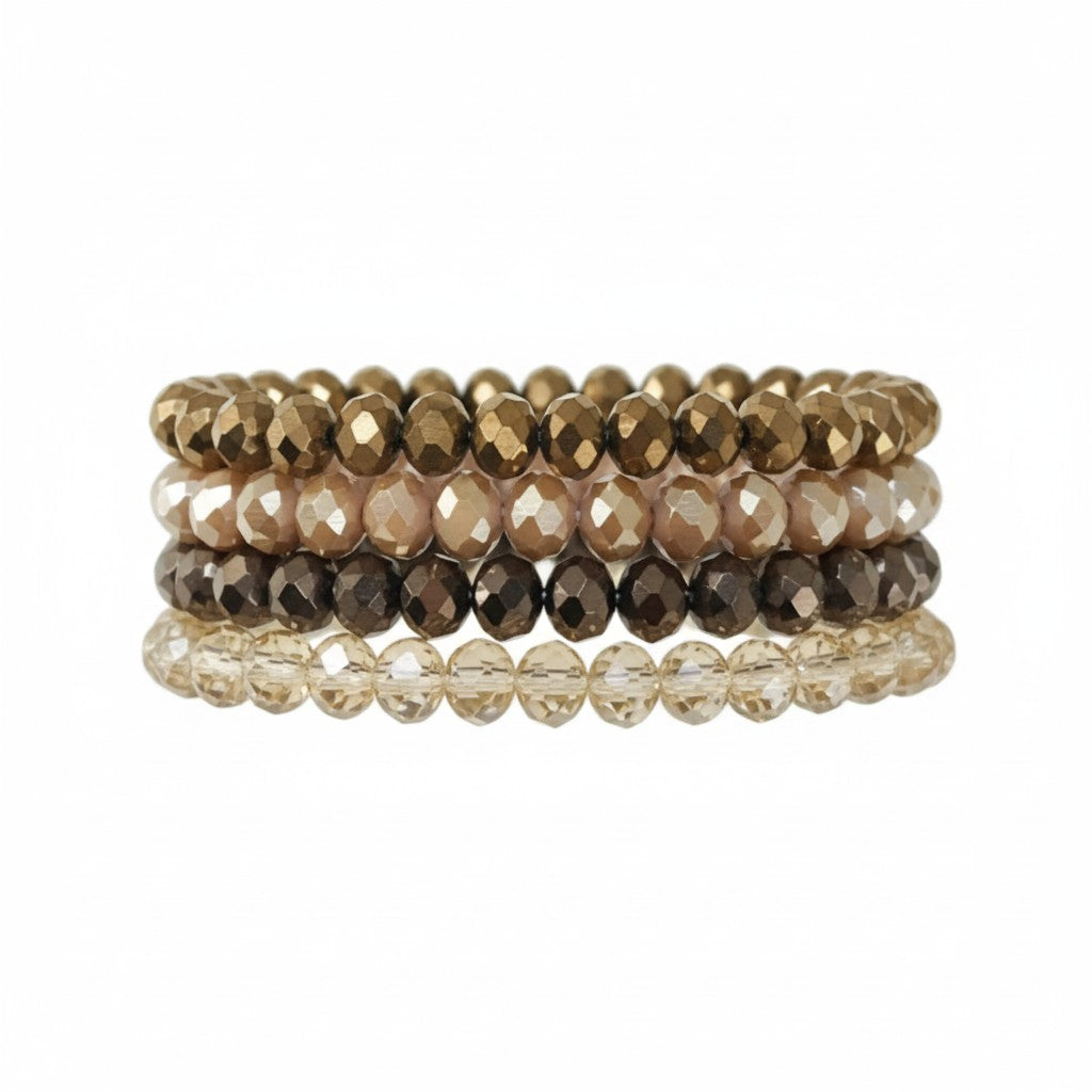 Mocha Blush Glass Bead Stack Bracelet Set
