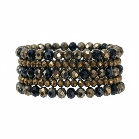 Black & Bronze Glass Bead Stack Bracelet Set