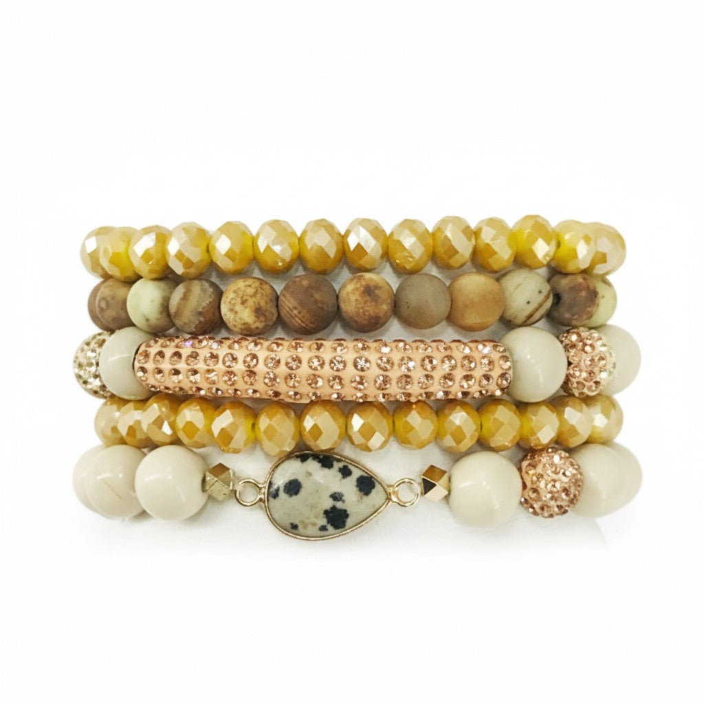 Golden Dalmatian Glass Bead Stack Bracelet Set