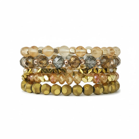 Light Amber Glass Bead Stack Bracelet Set