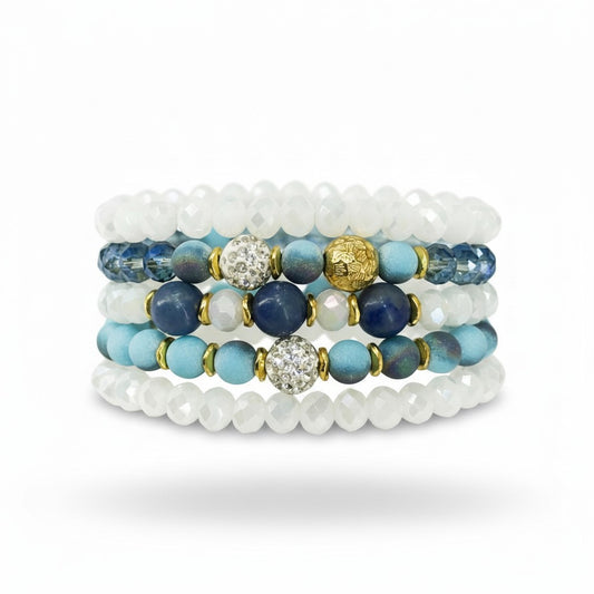 Ocean Mist Glass Bead Stack Bracelet Set