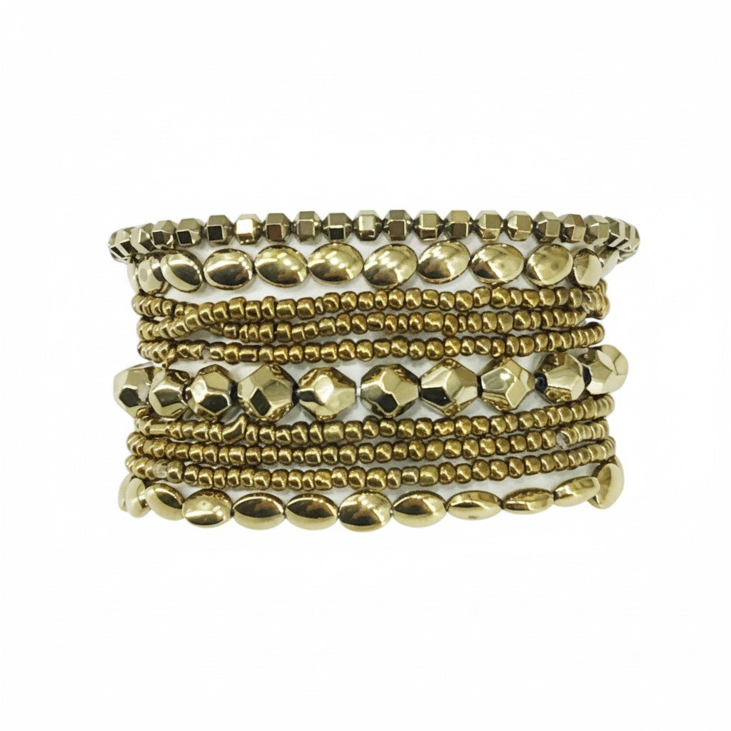 Golden Luxe Glass Bead Stack Bracelet Set