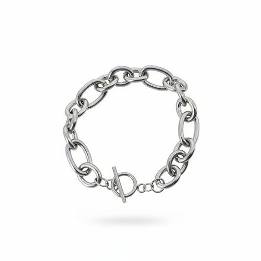 Silver Chunky Cross-Link Toggle Chain Bracelet