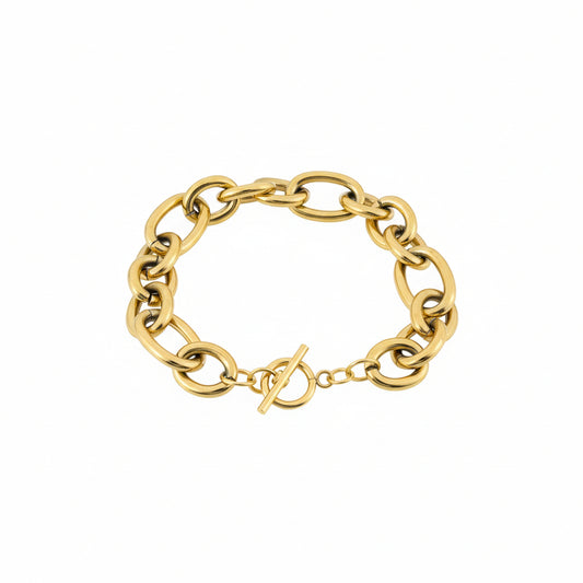 Gold Chunky Cross-Link Toggle Chain Bracelet