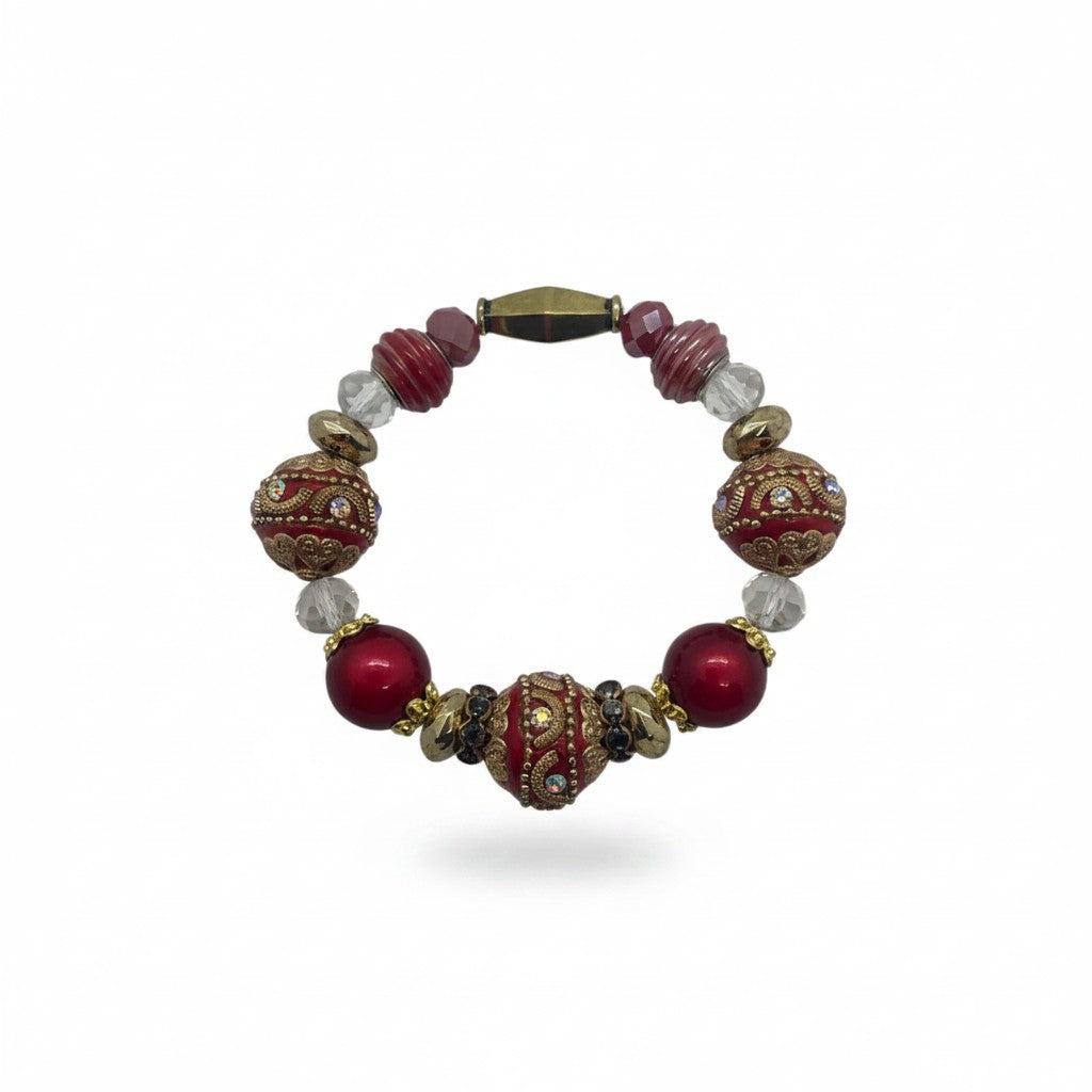 Big & Bold Crimson Royale Glass Bead Stretch Bracelet