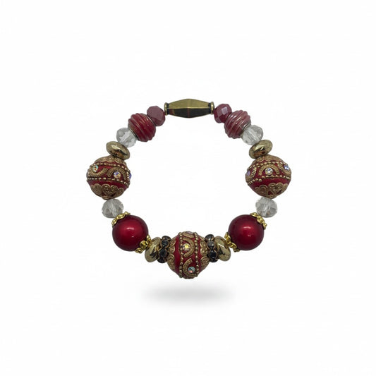 Big & Bold Crimson Royale Glass Bead Stretch Bracelet