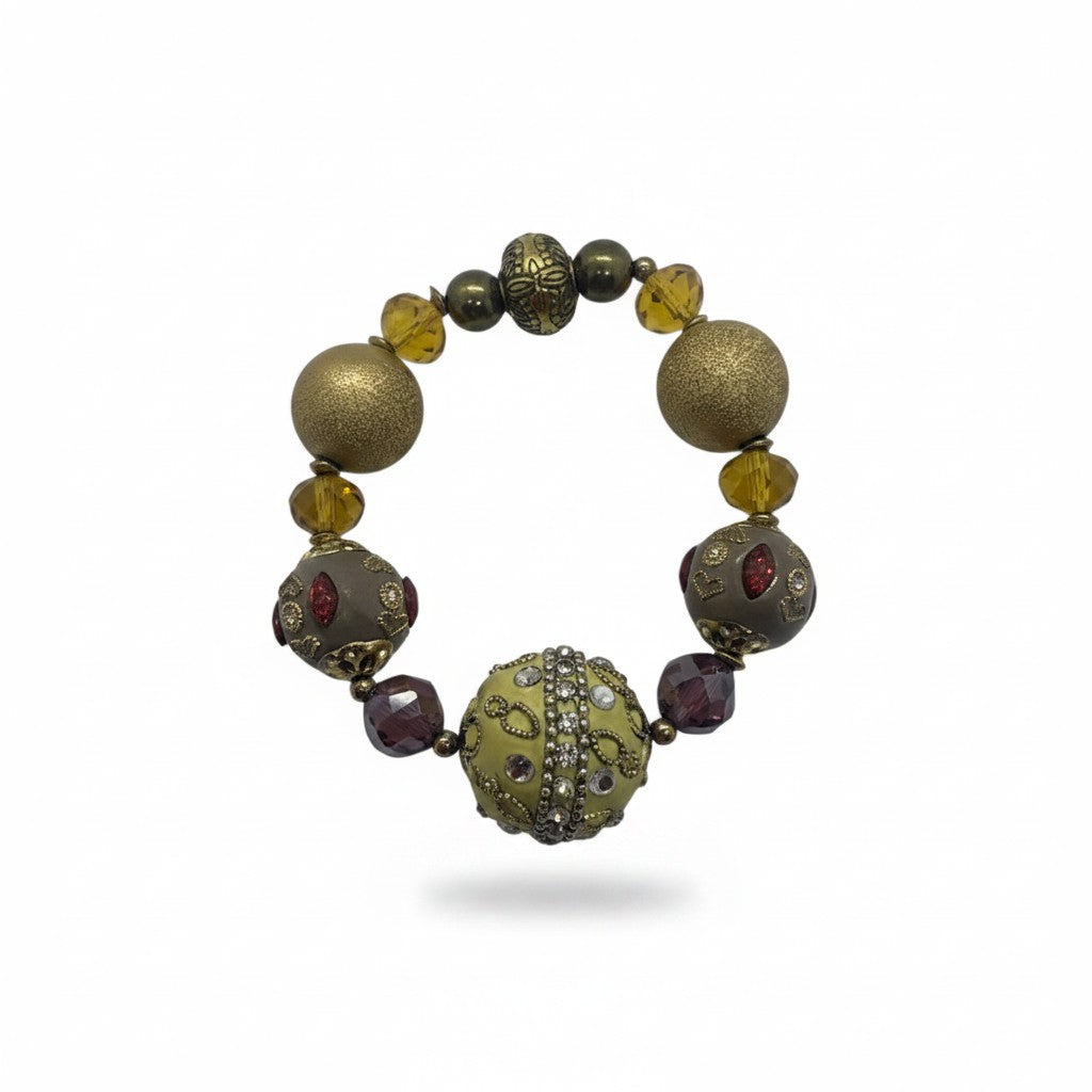 Big & Bold Golden Olive Glass Bead Stretch Bracelet