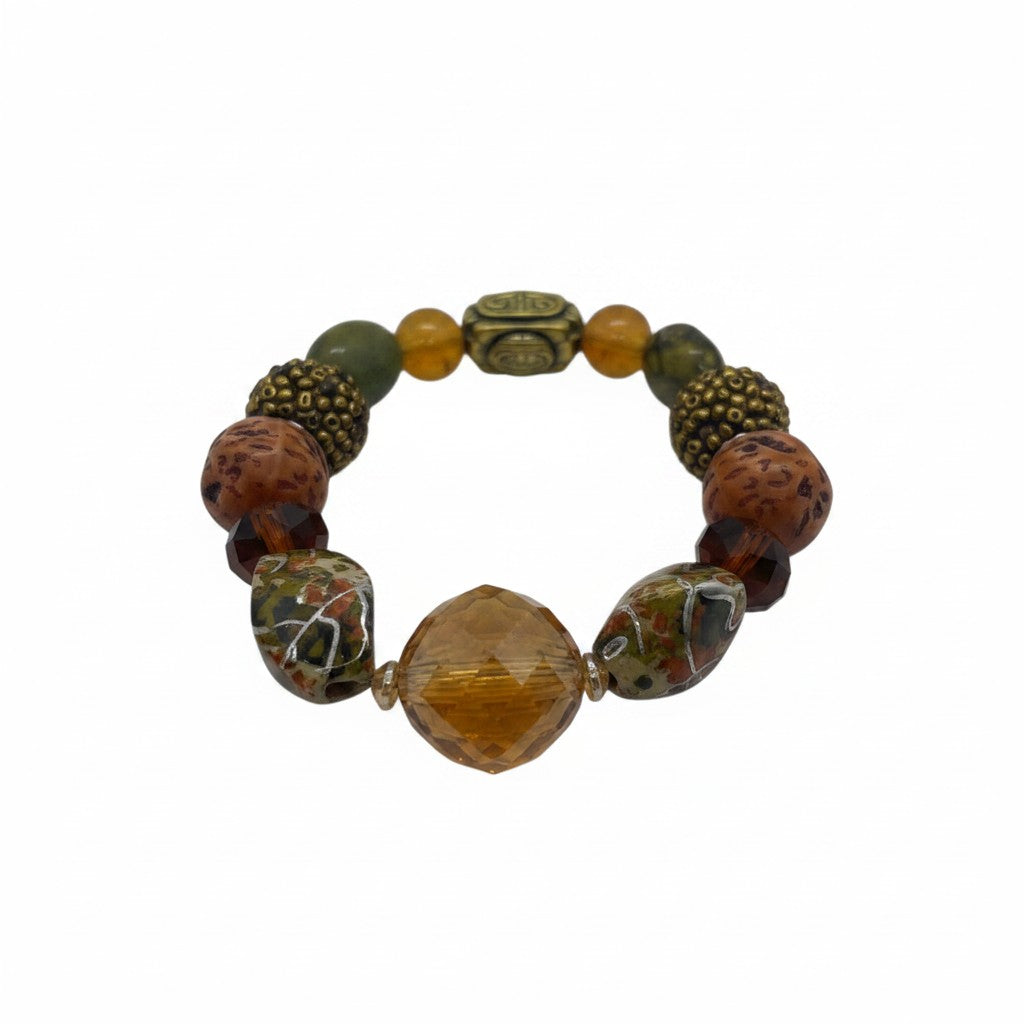 Big & Bold Autumn Amber Glass Bead Stretch Bracelet