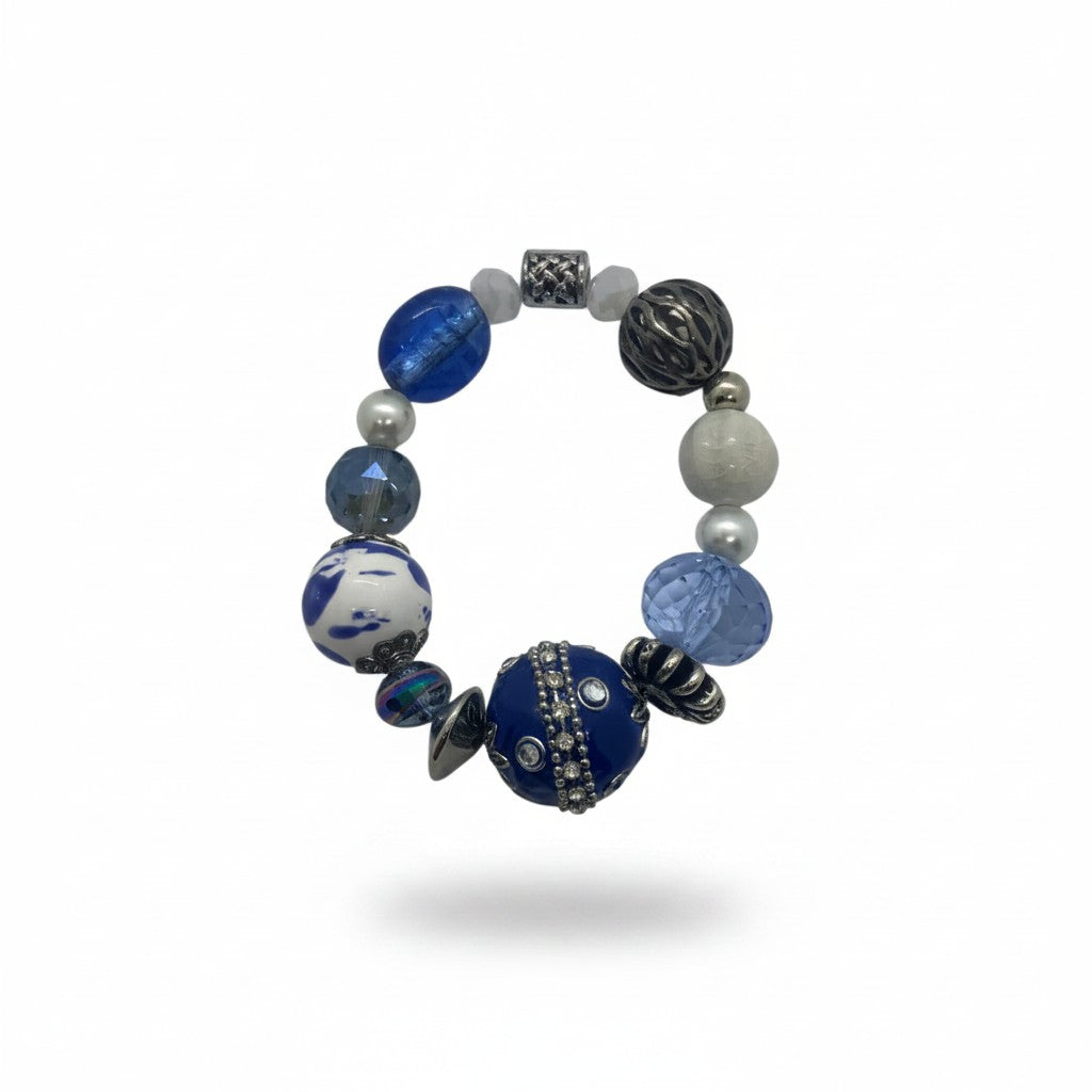 Big & Bold Blue Frost Glass Bead Stretch Bracelet