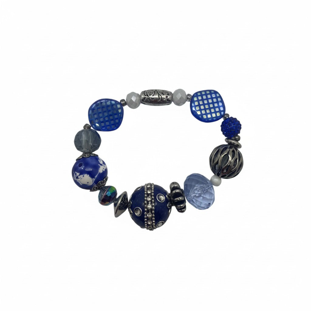 Big & Bold Cobalt Silver Glass Bead Stretch Bracelet