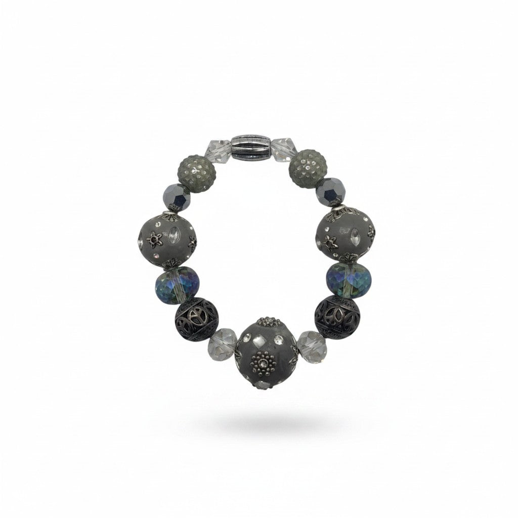 Big & Bold Smoky Silver Glass Bead Stretch Bracelet