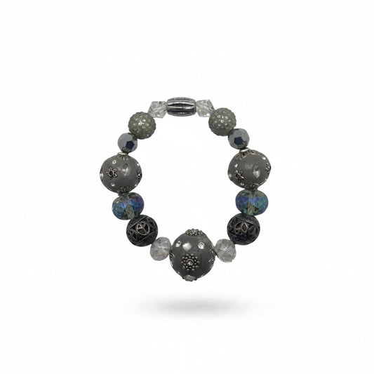 Big & Bold Smoky Silver Glass Bead Stretch Bracelet