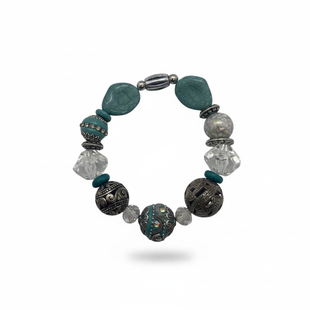 Big & Bold Coastal Teal Glass Bead Stretch Bracelet