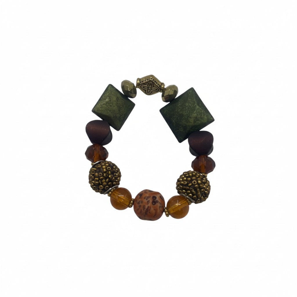Big & Bold Rustic Olive Glass Bead Stretch Bracelet