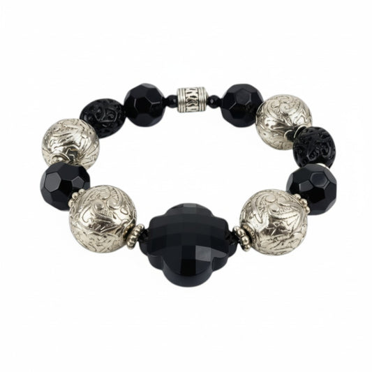 Big & Bold Midnight Silver Statement Stretch Bracelet