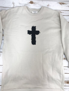 Beige & Black Cross Oversized Sweatshirt - C175