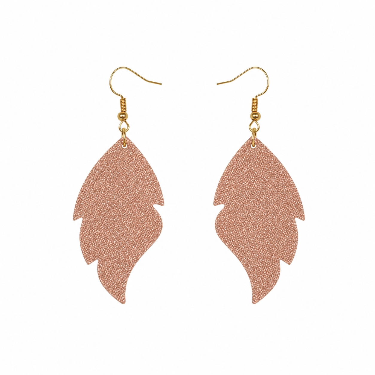 Rose Gold Crackle Scalloped Leaf Leather Earrings