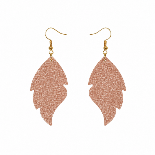 Rose Gold Crackle Scalloped Leaf Leather Earrings