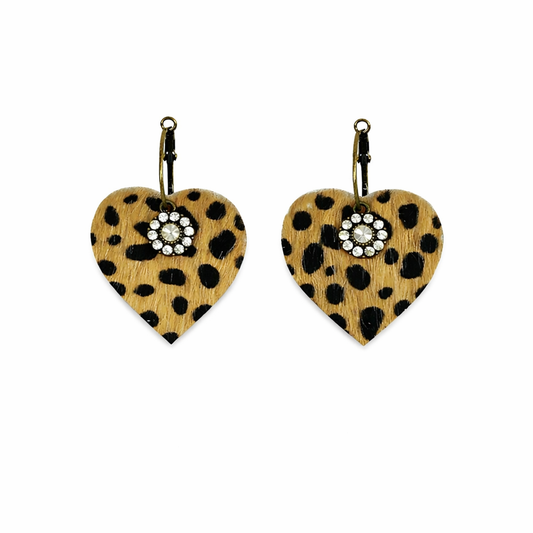 Spotted Cheetah Heart Hoop Earrings