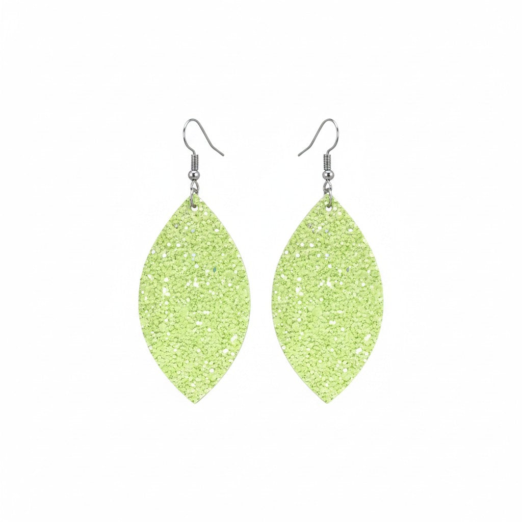 Lime Zest Glitter Leaf Earrings