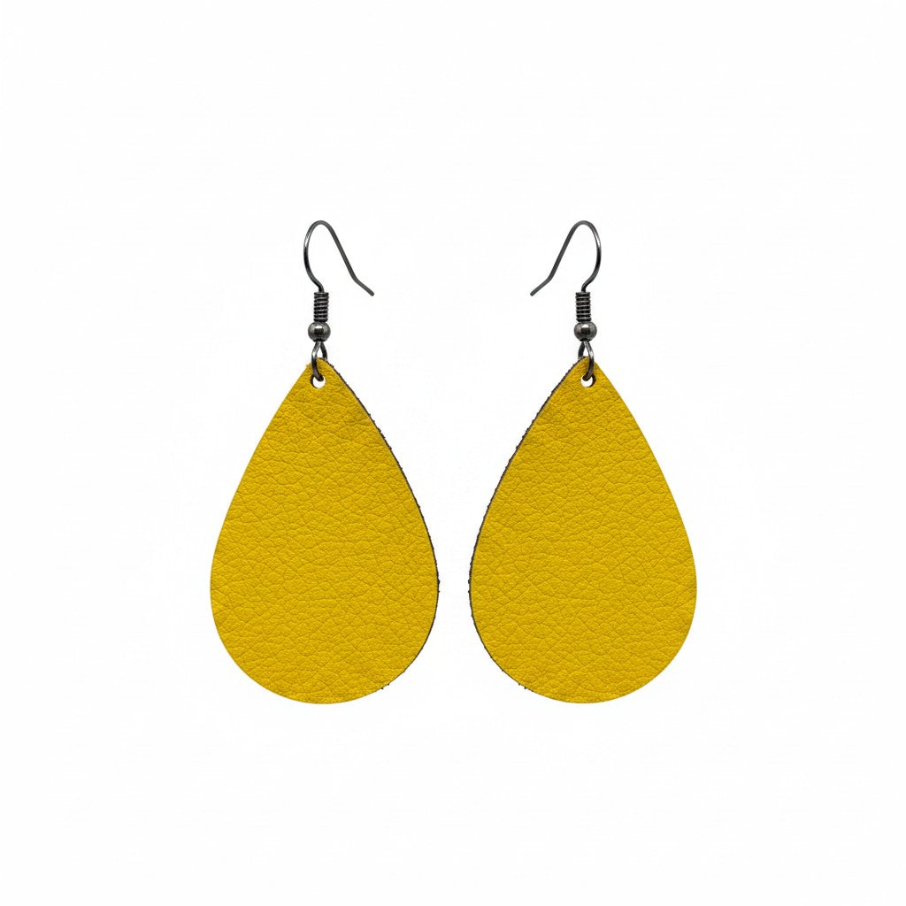 Mustard Saffiano Teardrop Leather Earrings