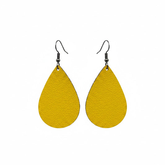 Mustard Saffiano Teardrop Leather Earrings