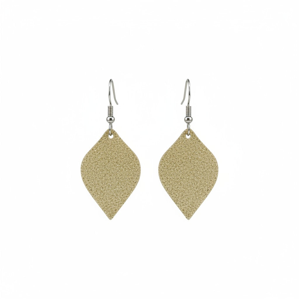Champagne Dazzle Leaf Leather Earrings
