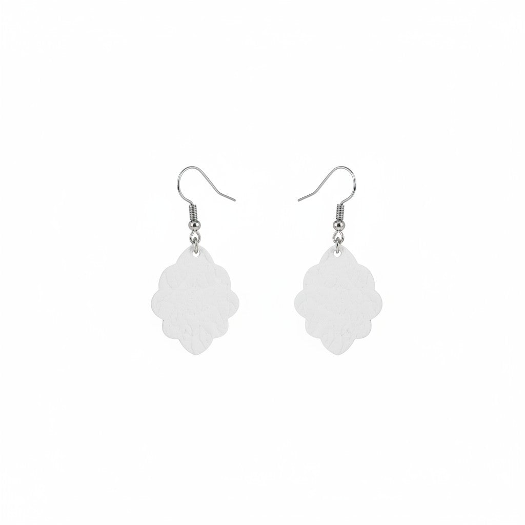 Matte White Snake Leather Scallop Earrings