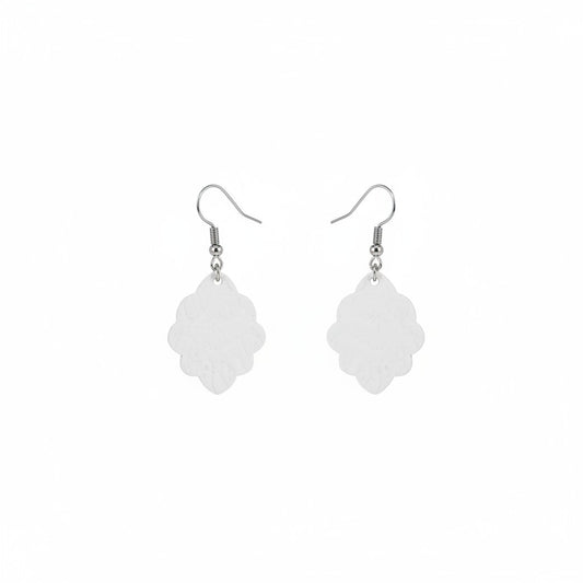 Matte White Snake Leather Scallop Earrings