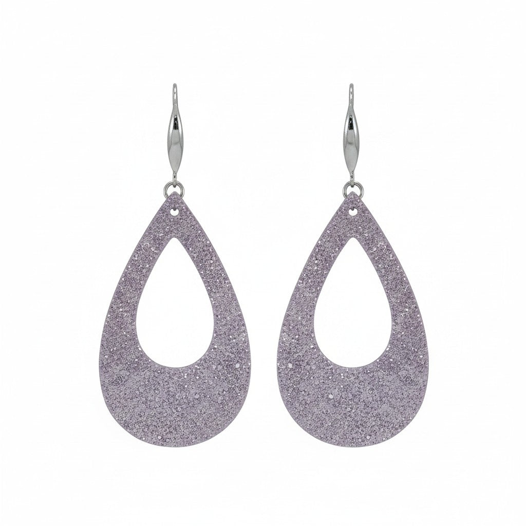 Lilac Dazzle Open Teardrop Leather Earrings
