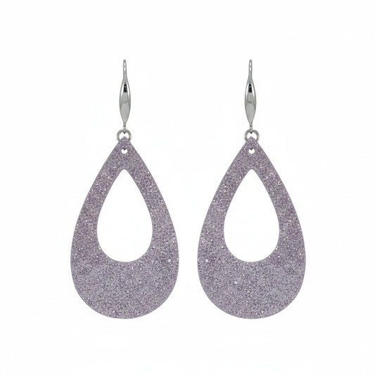 Lilac Dazzle Open Teardrop Leather Earrings